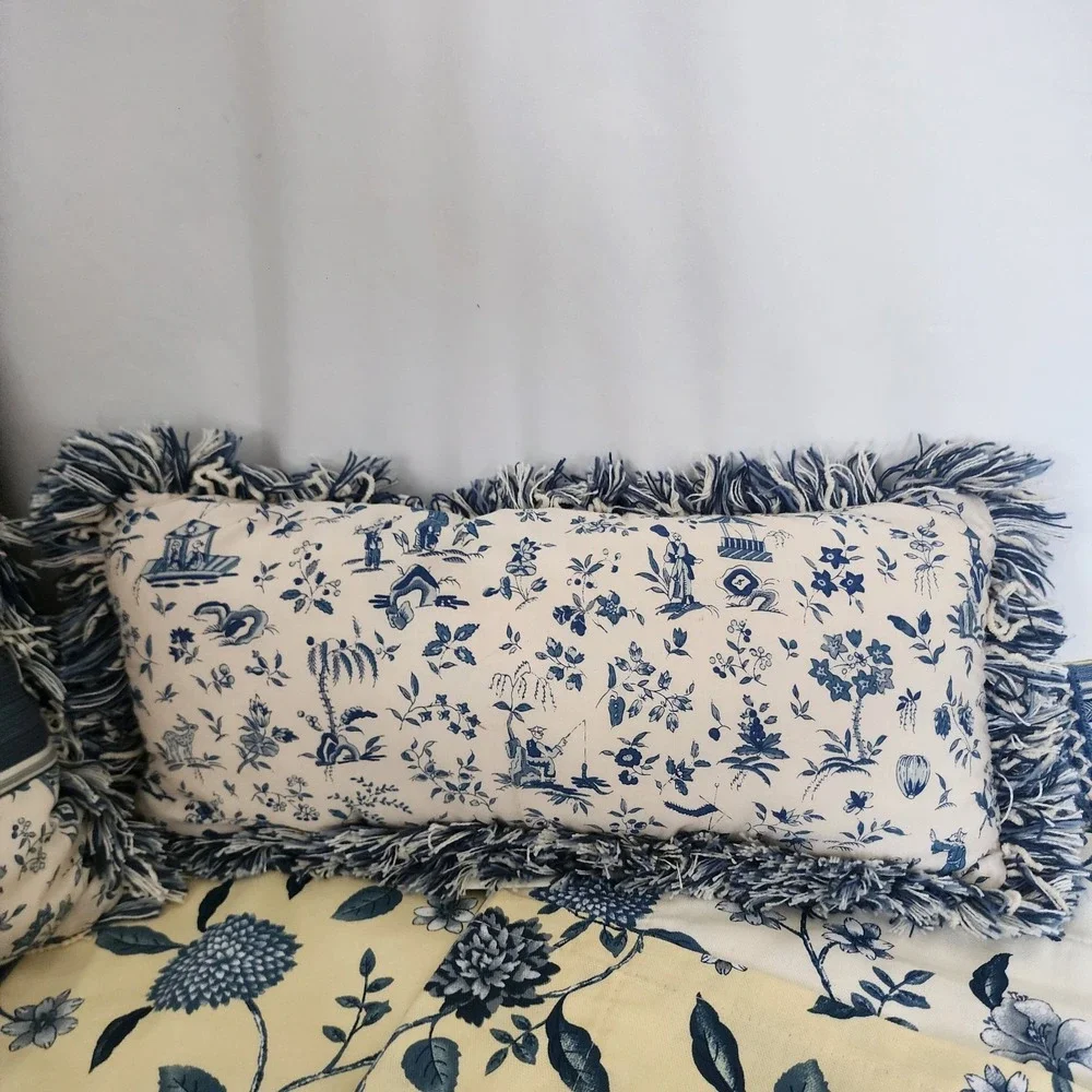 Williamsburg Waverly Set Of 2 Throw Pillows And 2 King Pillow Shams Blue Cottage